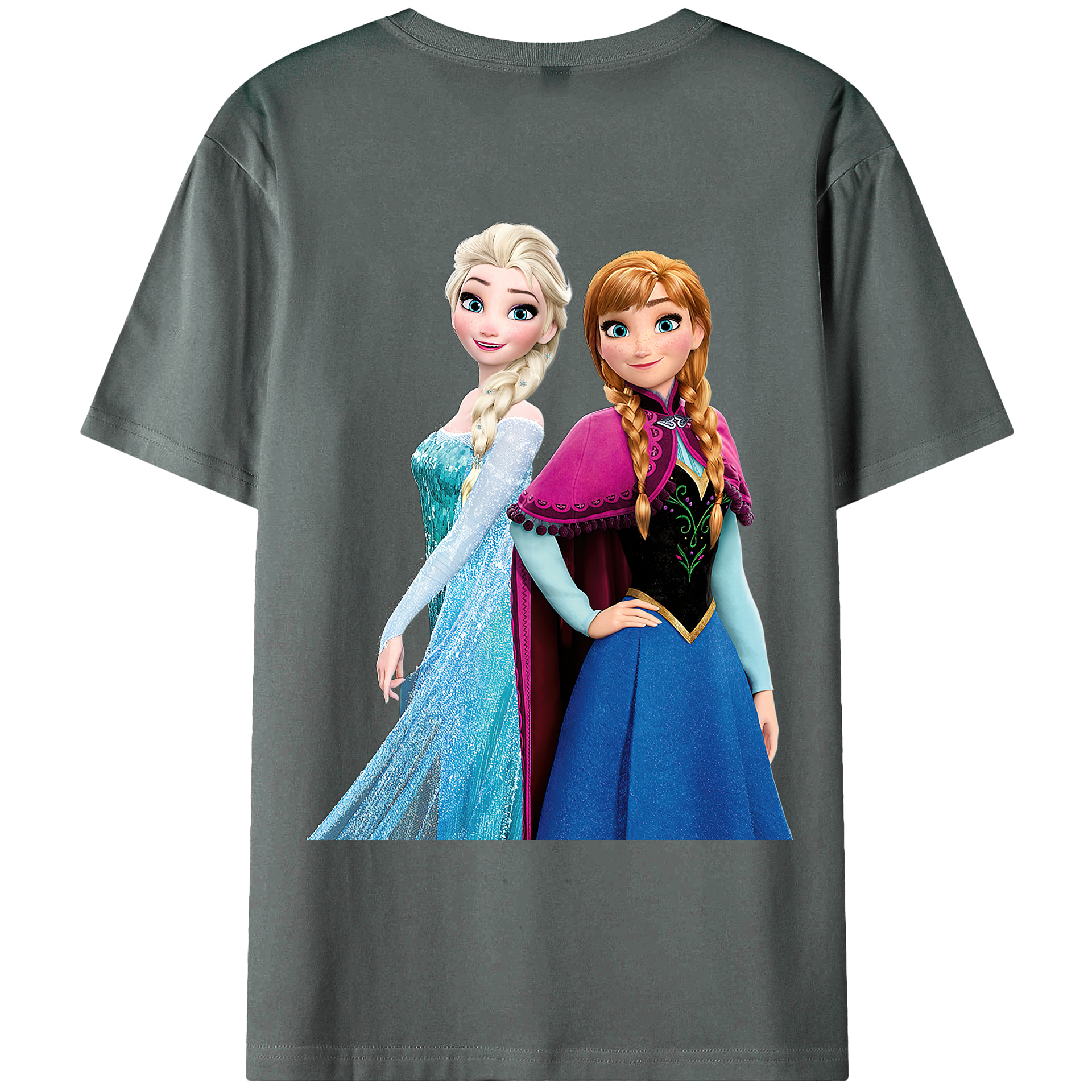 （画像用） アナと雪の女王 アンナ エルサ Frozen Anna Elsa 綿100％ メンズ半袖Tシャツ（バックプリント） 通気性